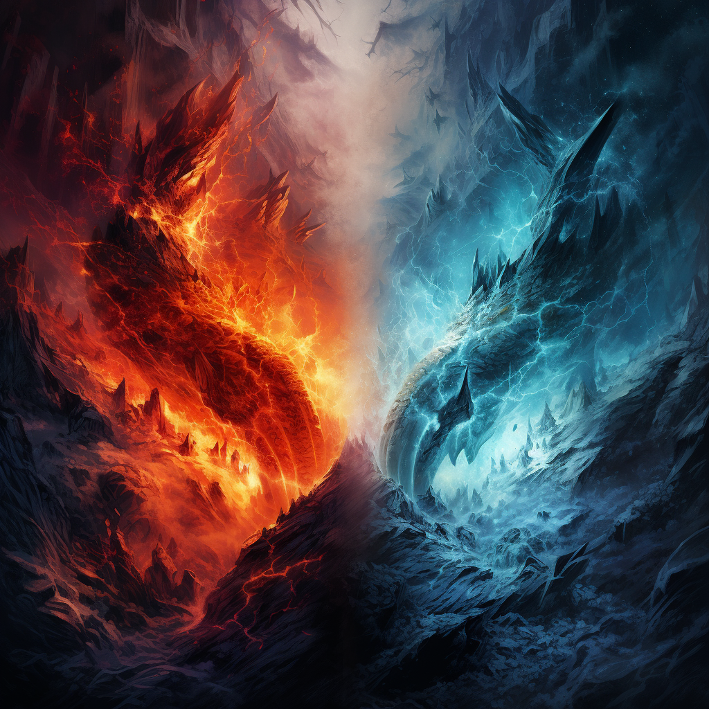 Two opposing forces collide: fire and ice