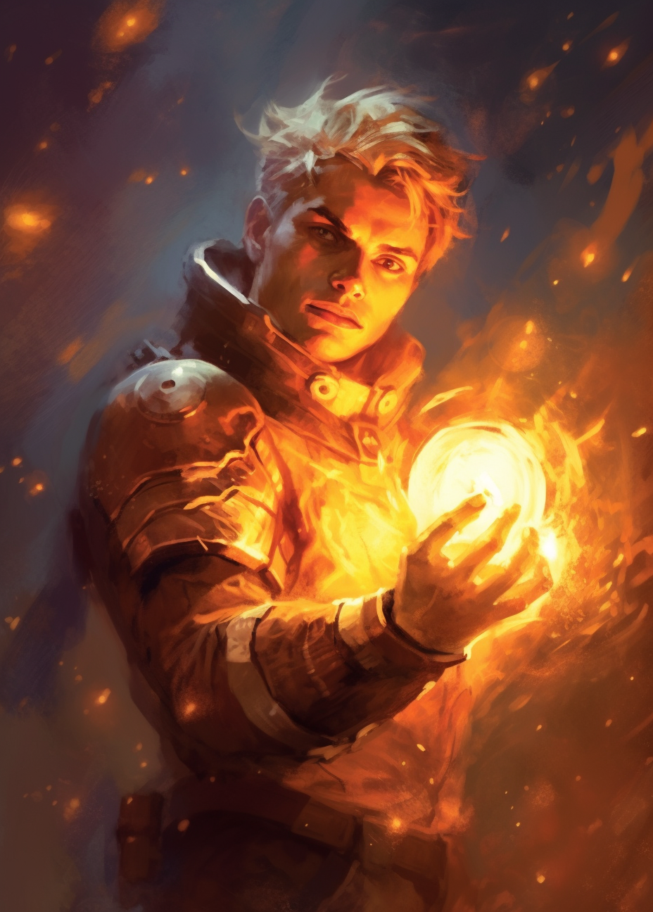 Character casting a fireball in space fantasy game