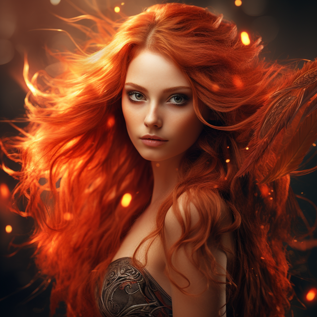 Stunning Firebird Princess with Vibrant Red Hair