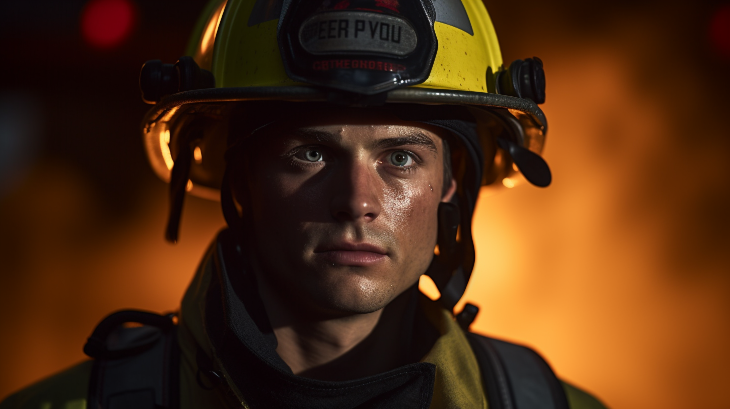 Two firefighters in intense conversation