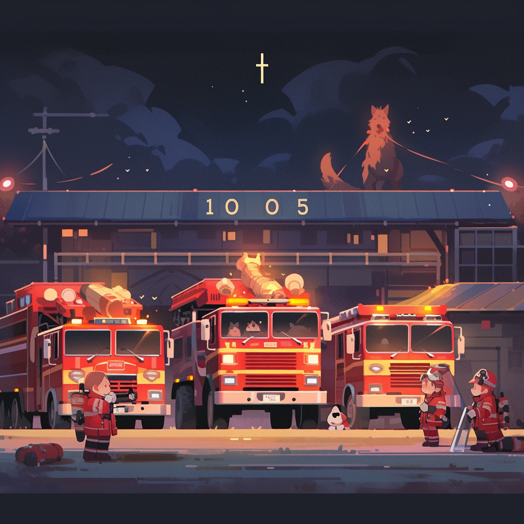 Firefighters in Pajamas with Fire Trucks