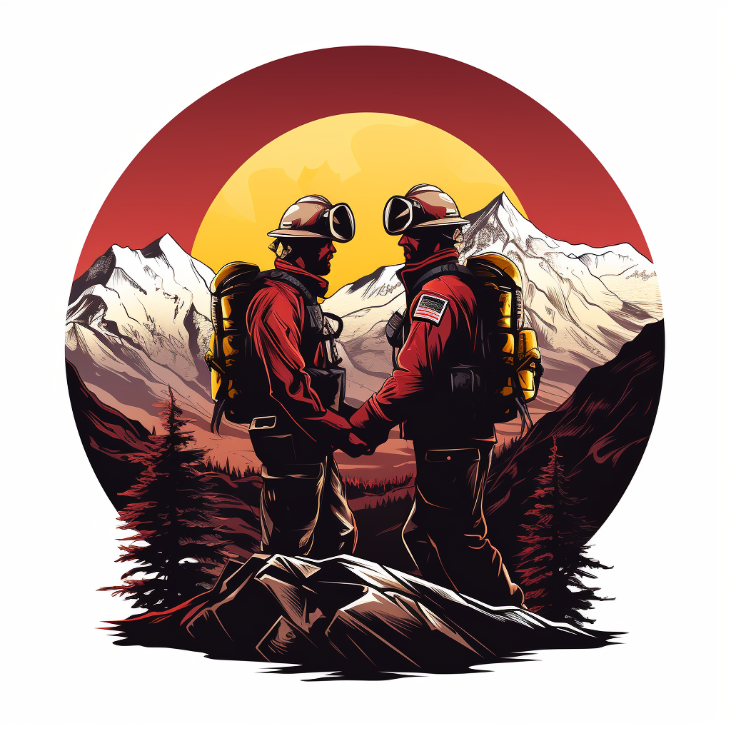 Two Firemen Bonding in Snowy Mountains