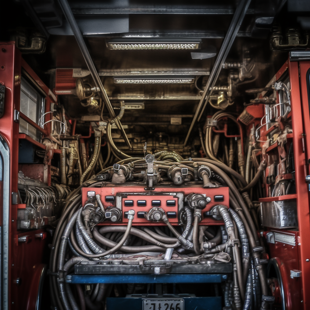 Firetruck with multiple hoses spraying water