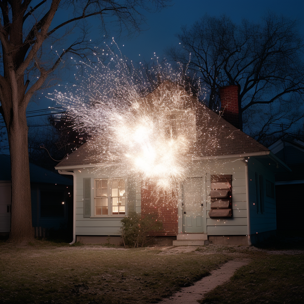 Firework display outside a motion-sensor house