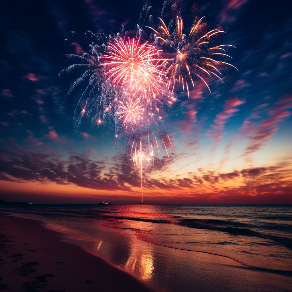 Stunning Fireworks over Gulf of Mexico