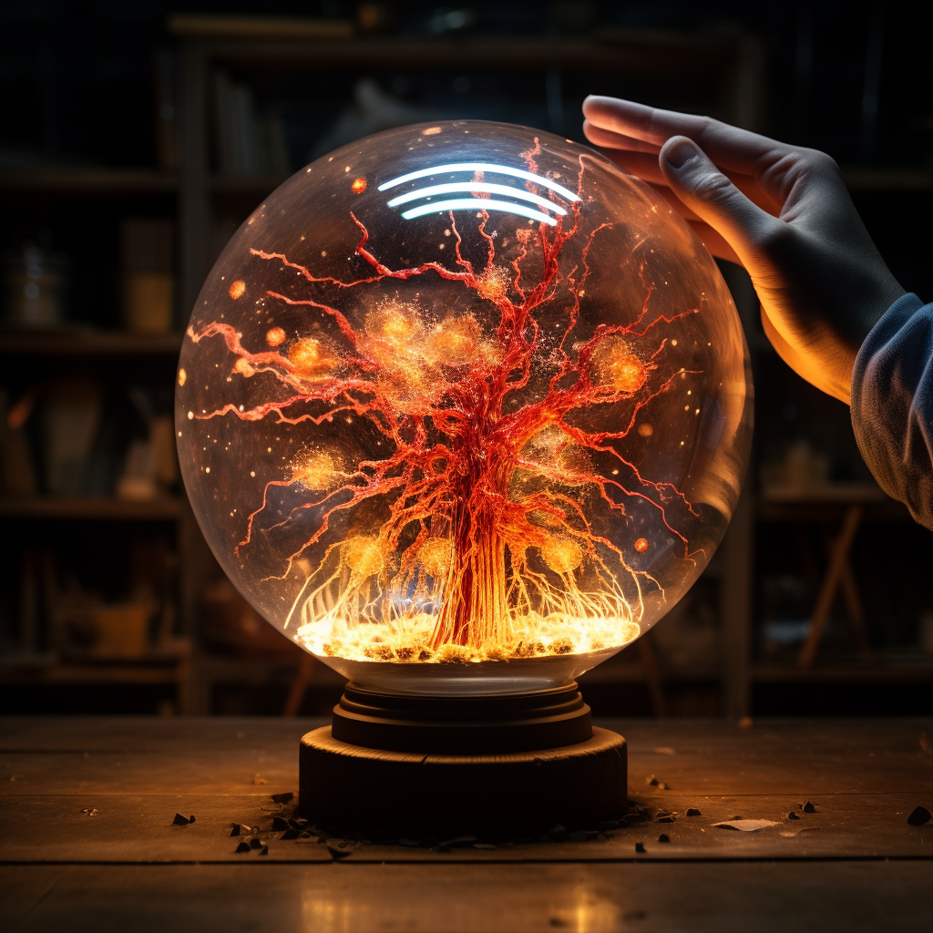 Fireworks inside glass sphere