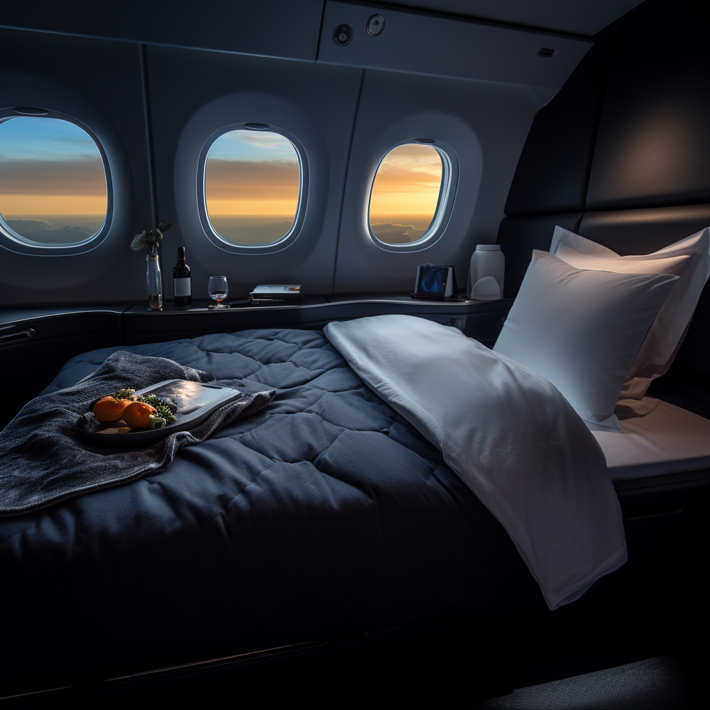 Luxurious first class plane bed with windows