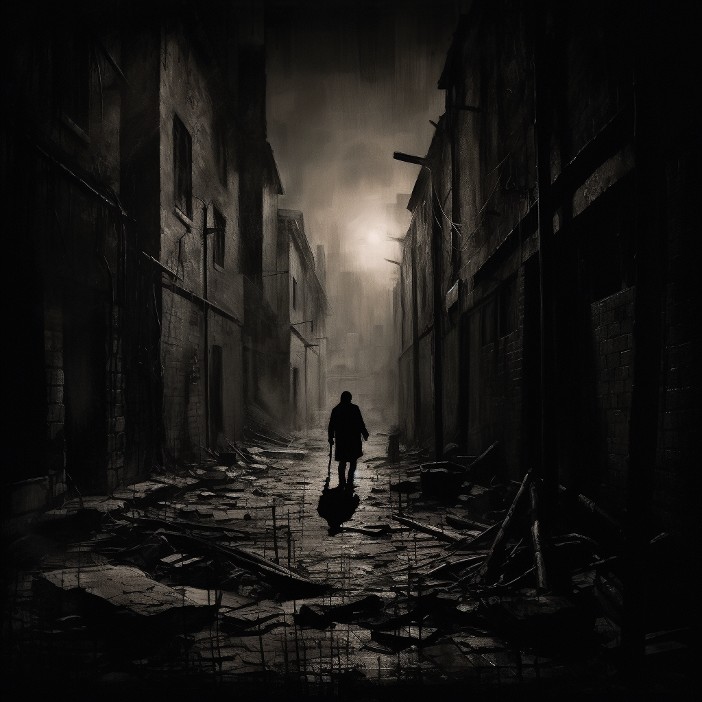 Noir dark alley with lifeless figure