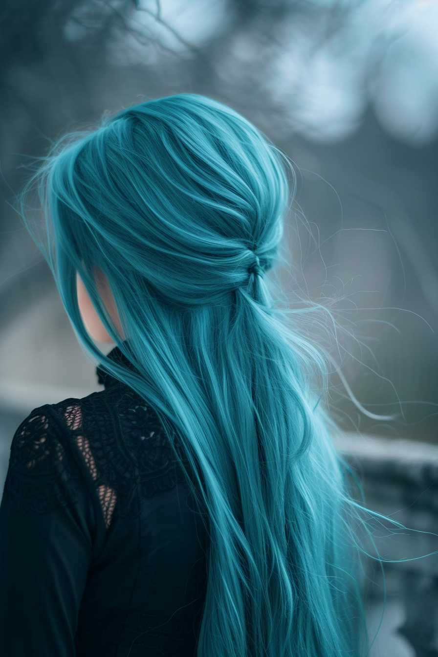 Woman with Super Long Blue Hair