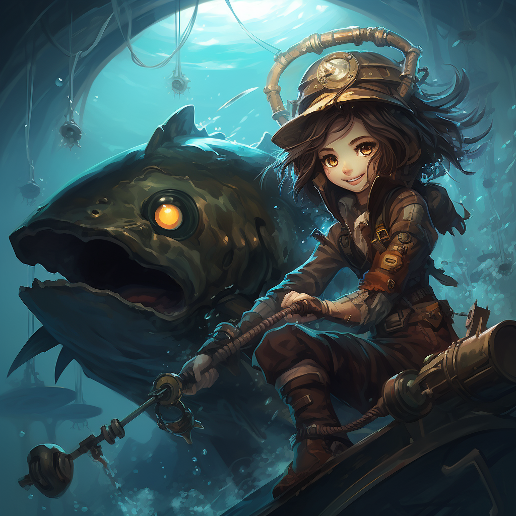 Diving gear-clad fish girl with harpoon