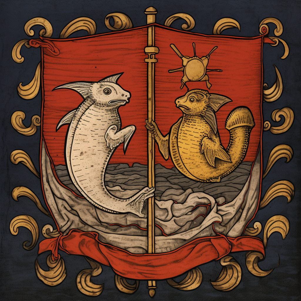 Fish and rabbit with medieval flag