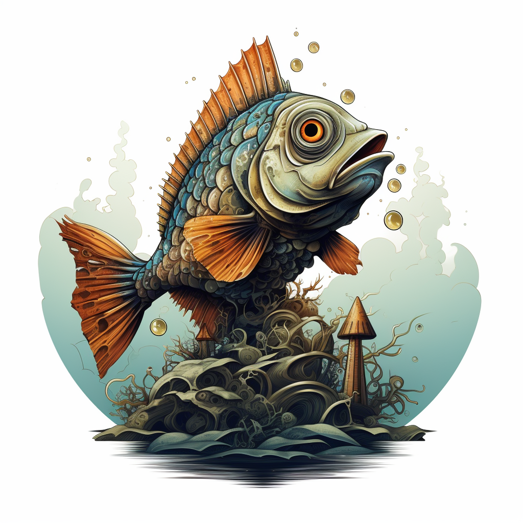 Illustration of a fish sitting and fishing