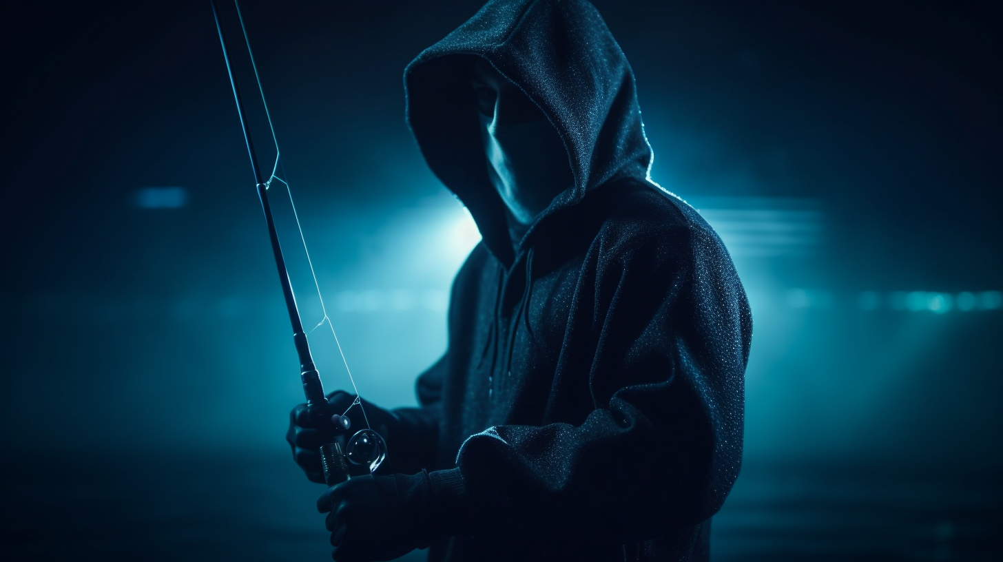 Fisherman with Fishing Rod in Black Hacker Hood