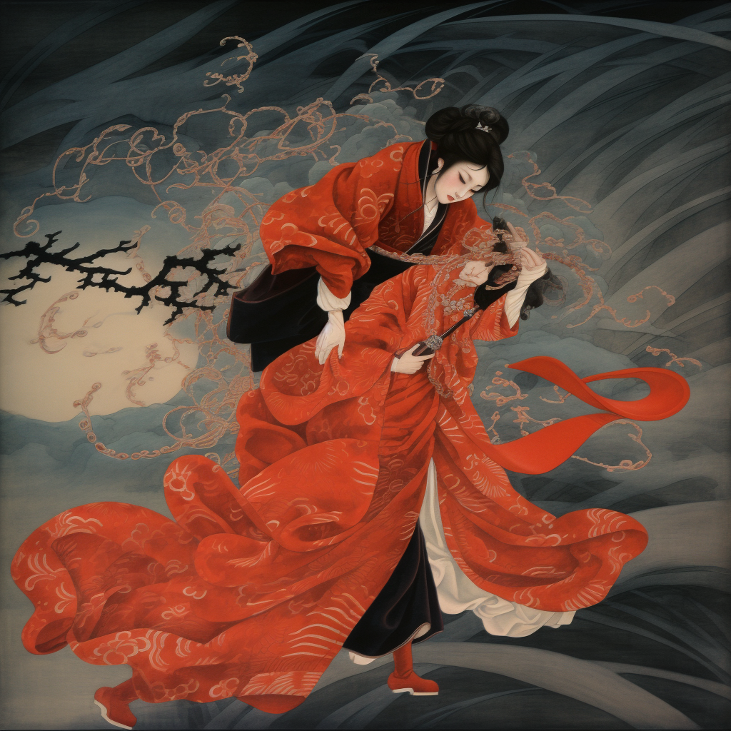 Woman in kimono with red octopus