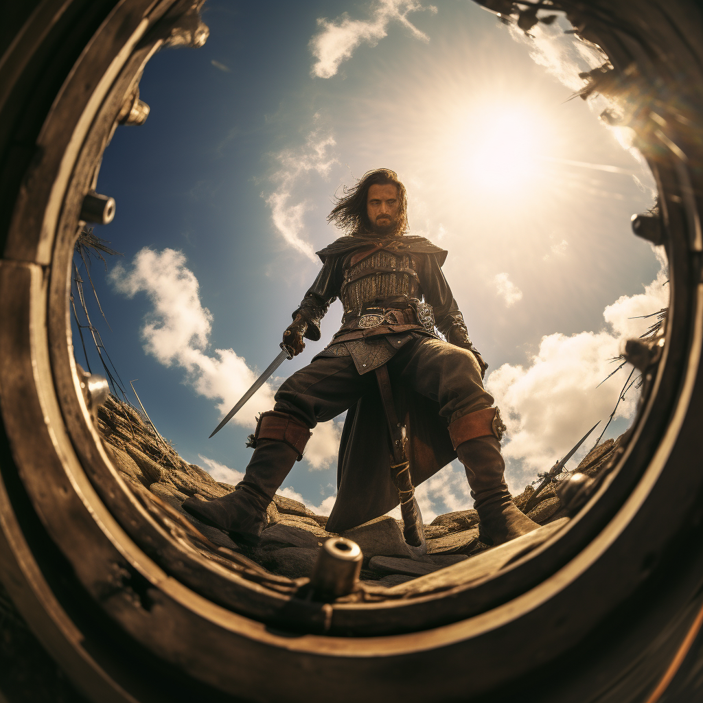 Warrior in fisheye perspective