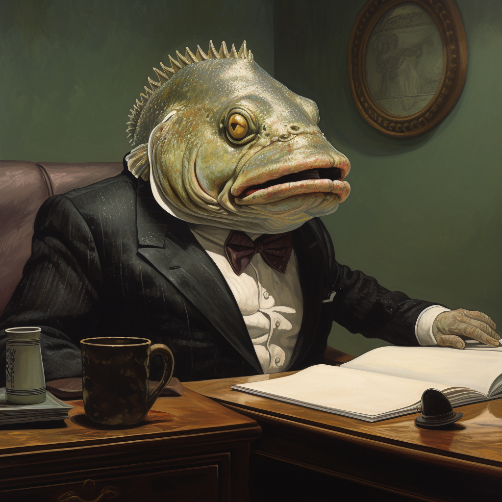 Fish Headed Man at Desk