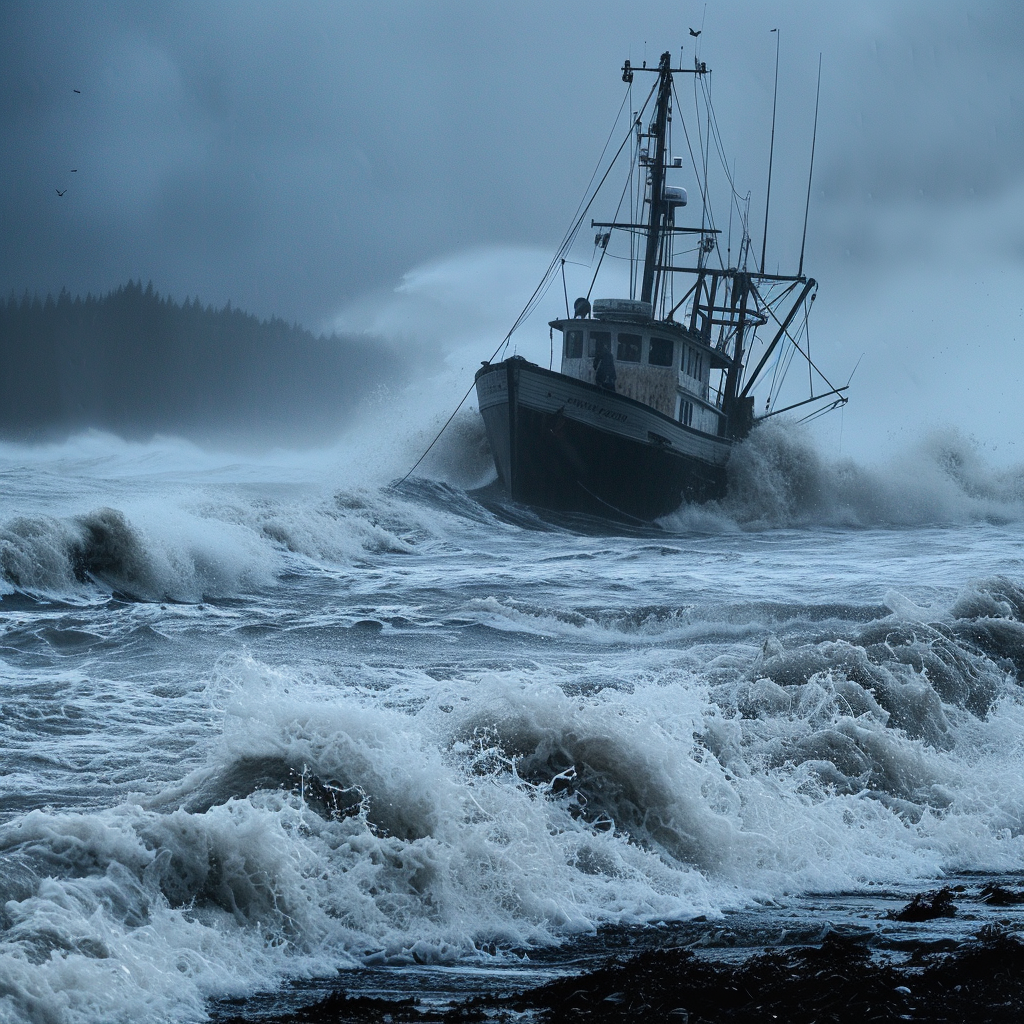 Fishing boat on Oregon coast waves