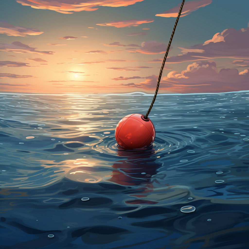 Floating fishing bobber on the ocean