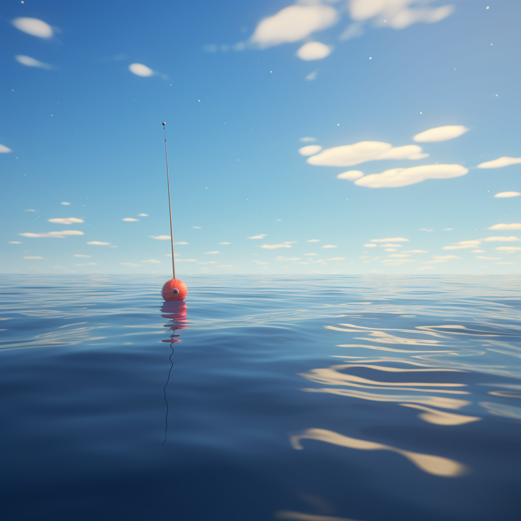 Colorful fishing bobber on ocean waves