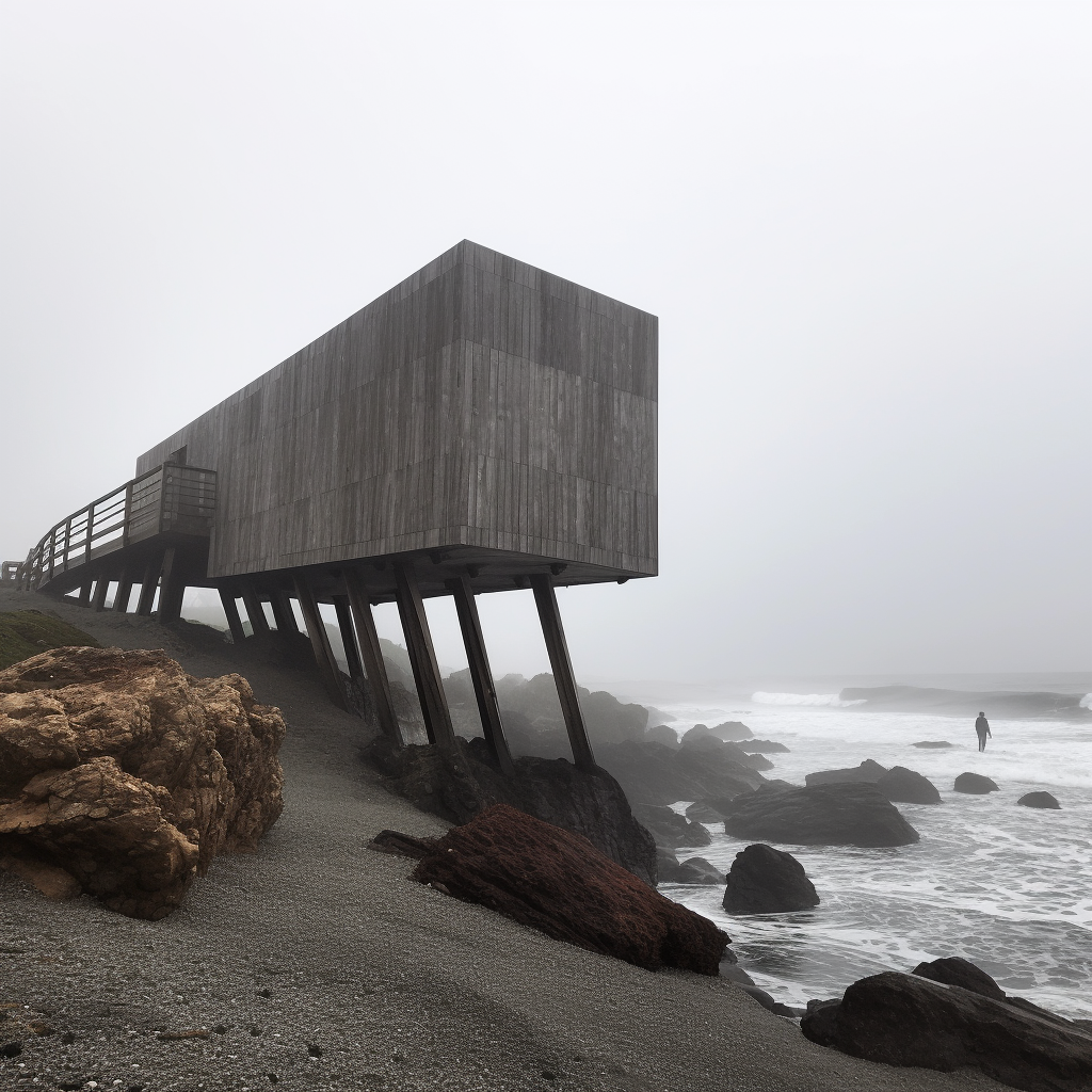 Serene fishing pavilion on misty Pichilemu coastline