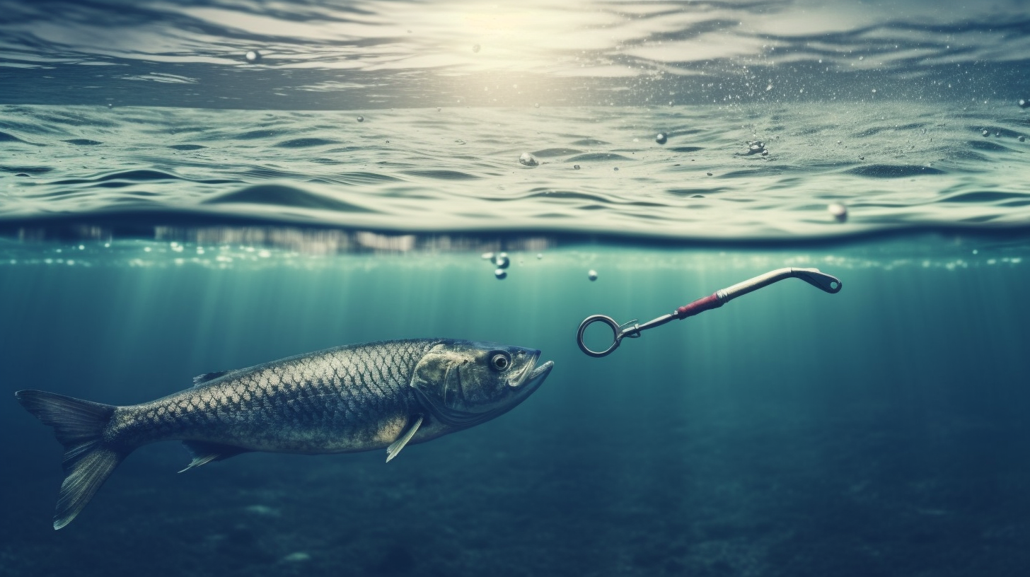 Fishing rod with long tail lure catching fish