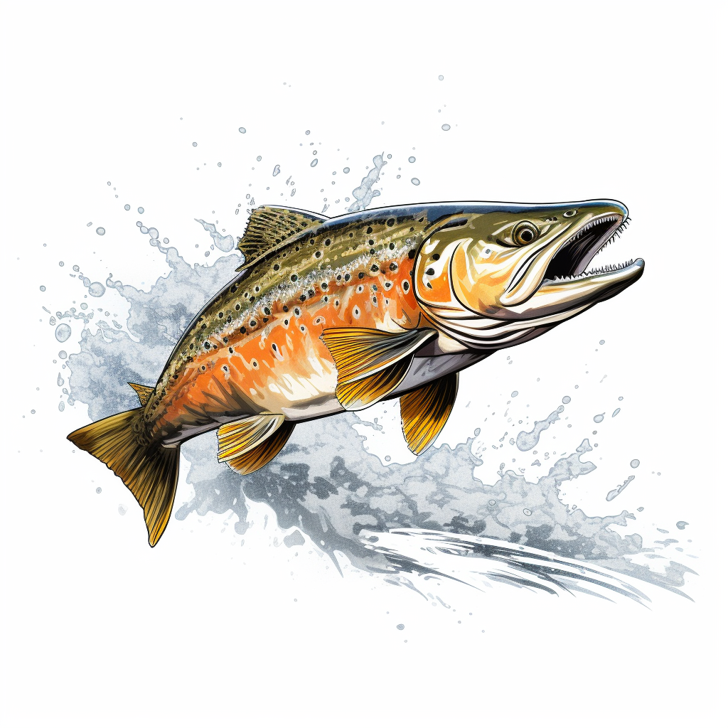 Realistic tiger trout jumping while fishing