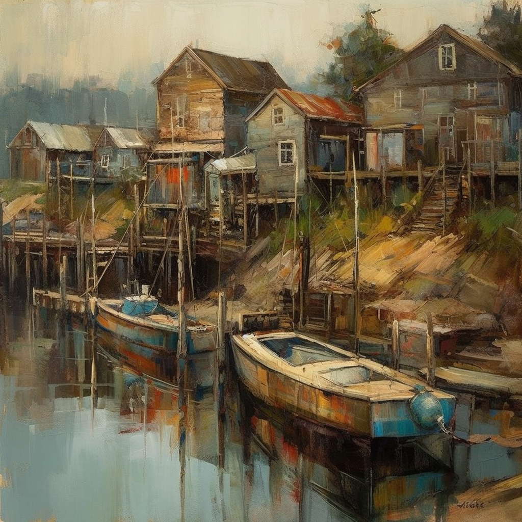 Picturesque fishing village with docking for boats