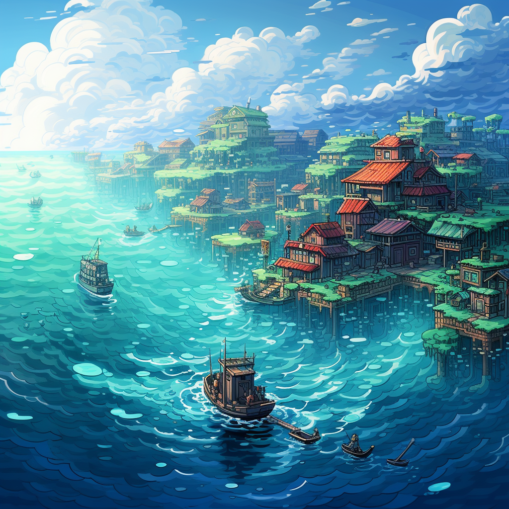 Scenic Fishing Village with Homes in the Ocean