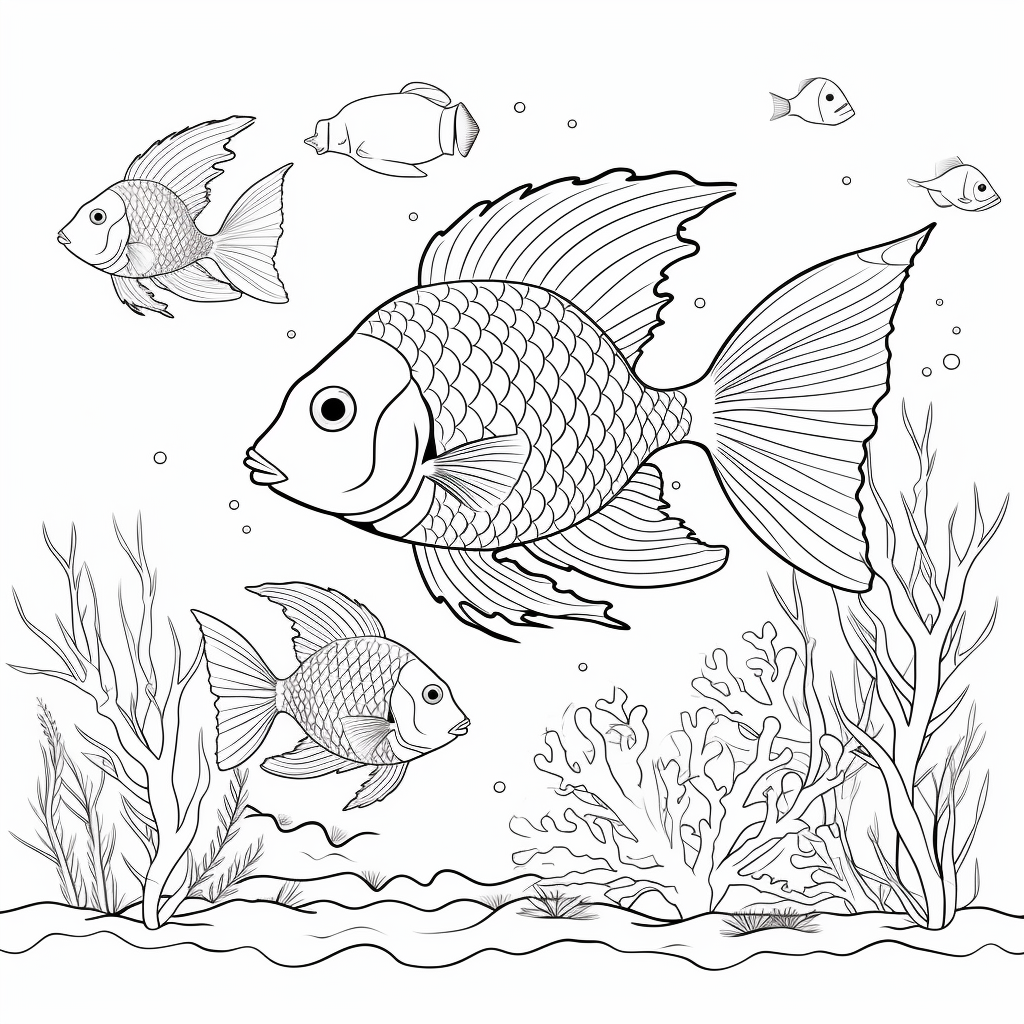 Simple black and white underwater scene illustration