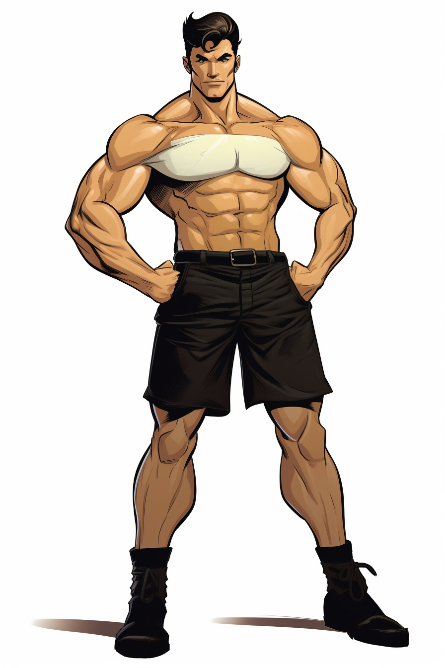 Fit man flexing biceps cartoon