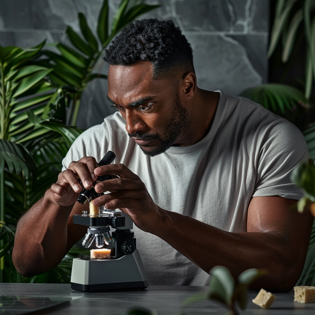 fit man looking at soap