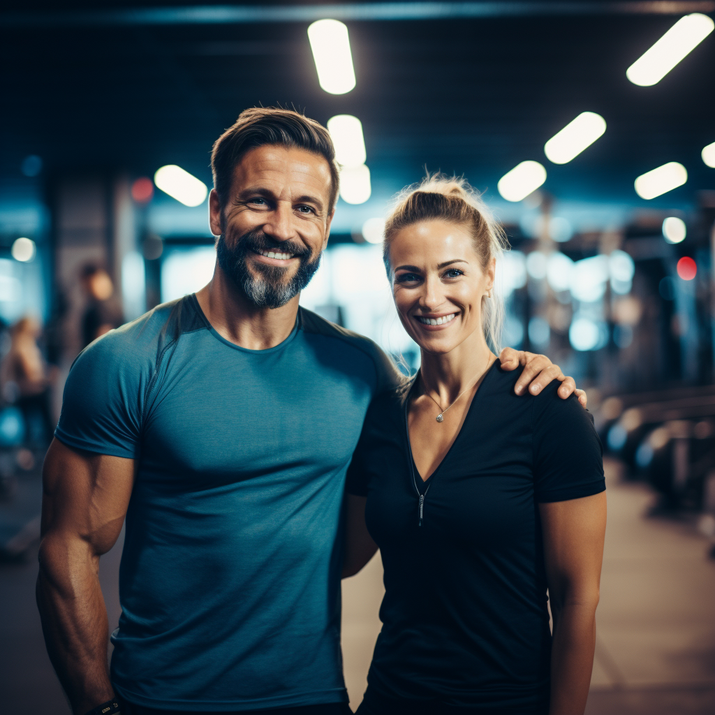 Fit man and woman in gym