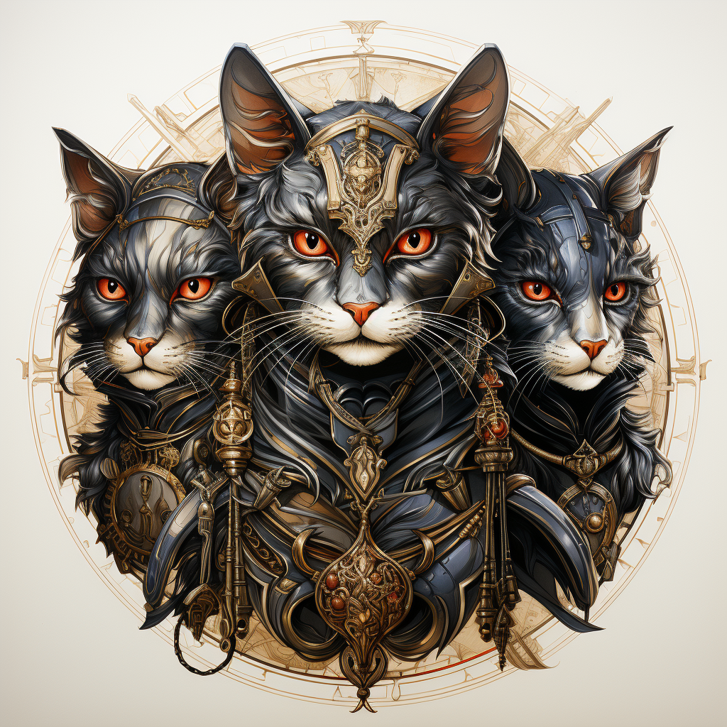 Illustration of five cats in knight armour