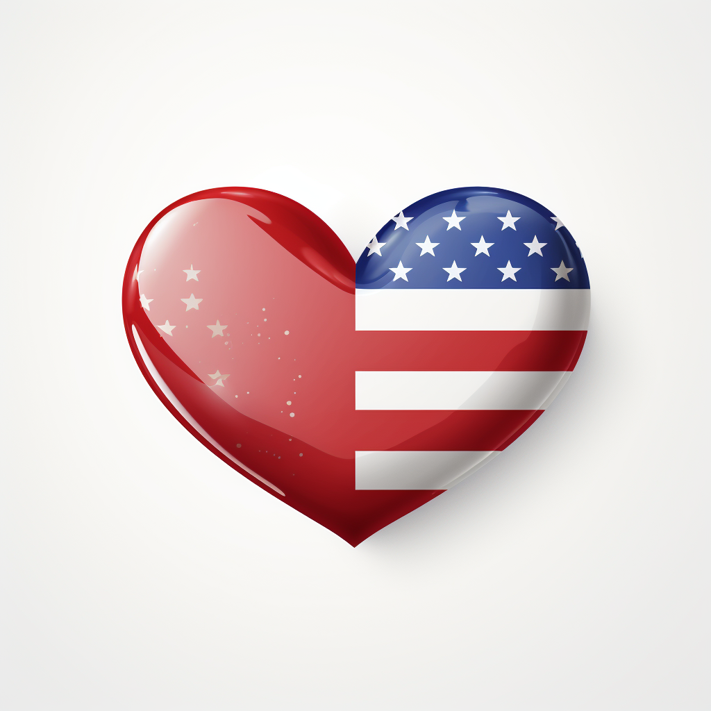 Heart split with French and American flags