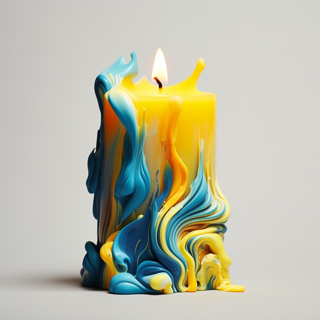 Flame Blue Yellow Candle Burning on White Background