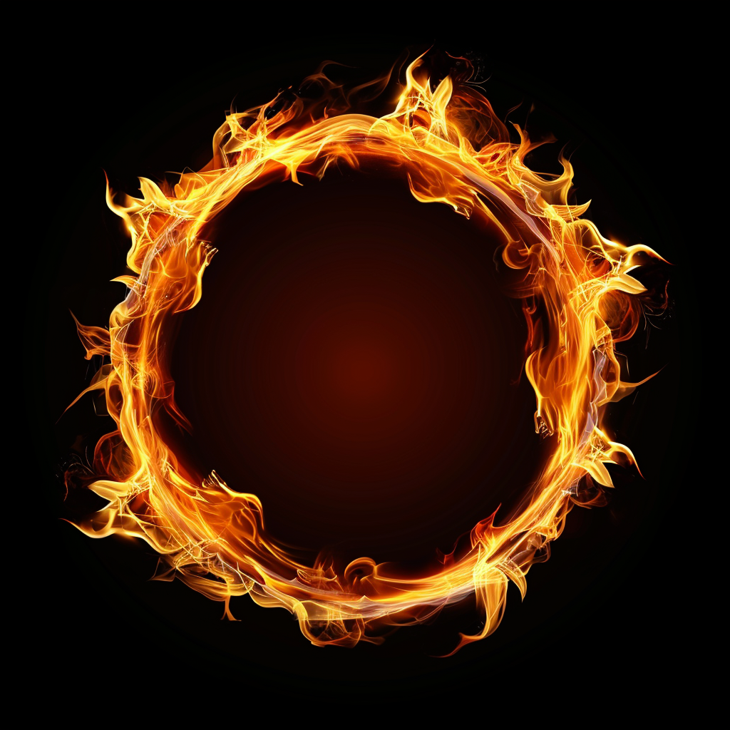 Flame Circle on Black Background with Game Magic Effects