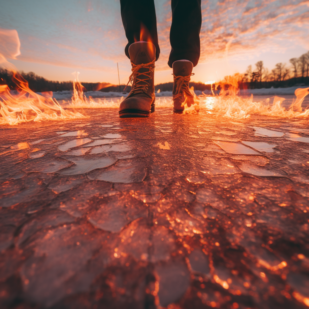 Flame on Frozen Lake Ice Skating