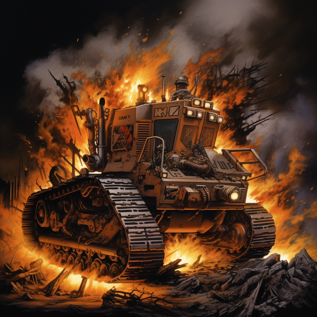 Flaming Killdozer Tattoo Design Image