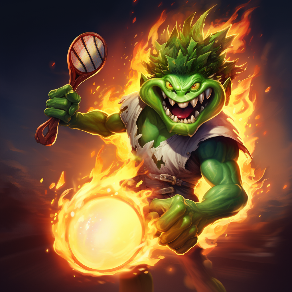 Flaming Pickleball in Hearthstone Style