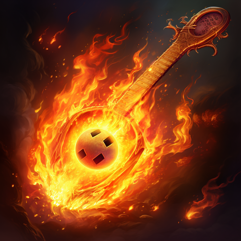 Flaming Pickleball and Racket in Hearthstone Style