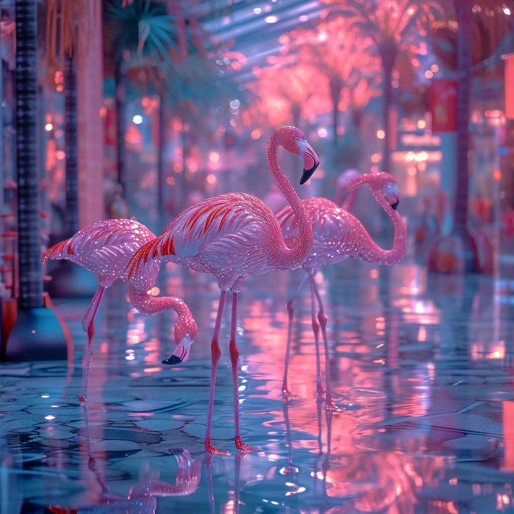 Flamingo family in Florida mall