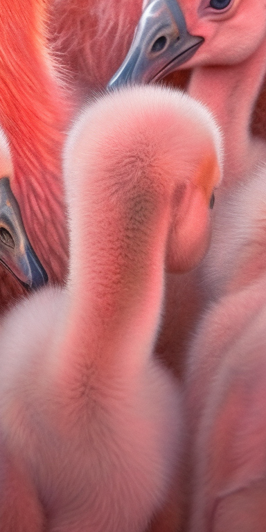 Close-up view of flamingo nest with babies