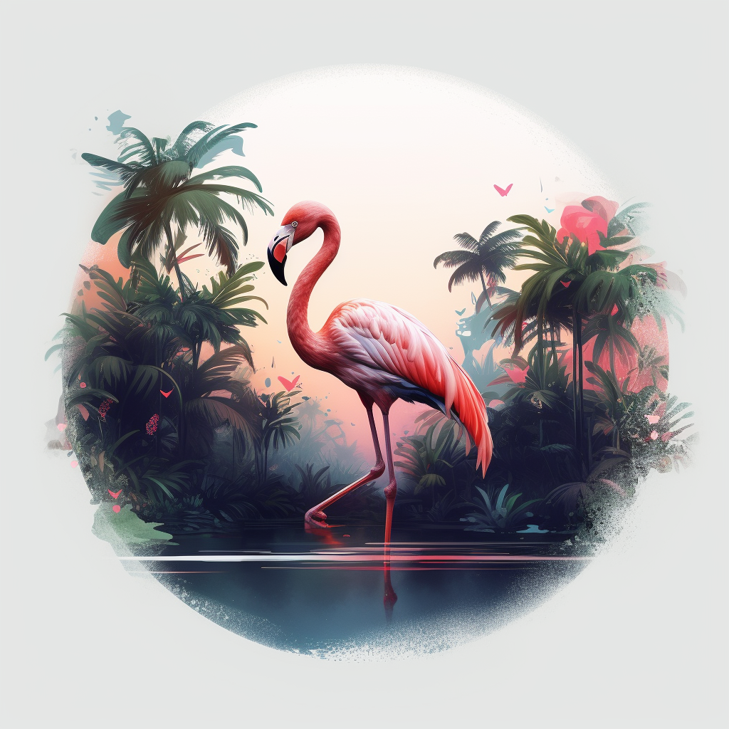 Silhouette of Flamingo in Tropical Forest