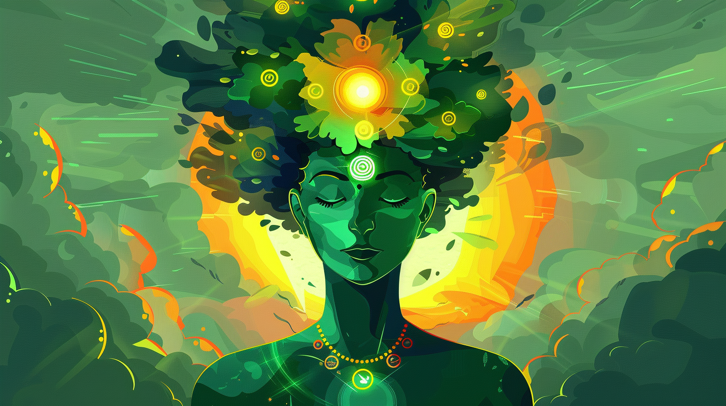 Flat character chakras soul healing illustration