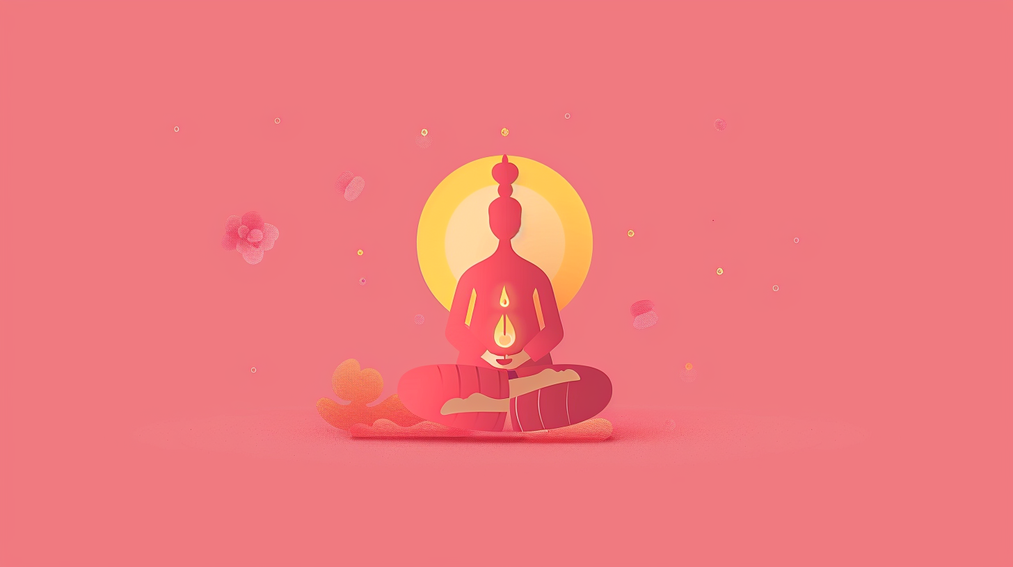 Minimalistic pink chakra meditation character