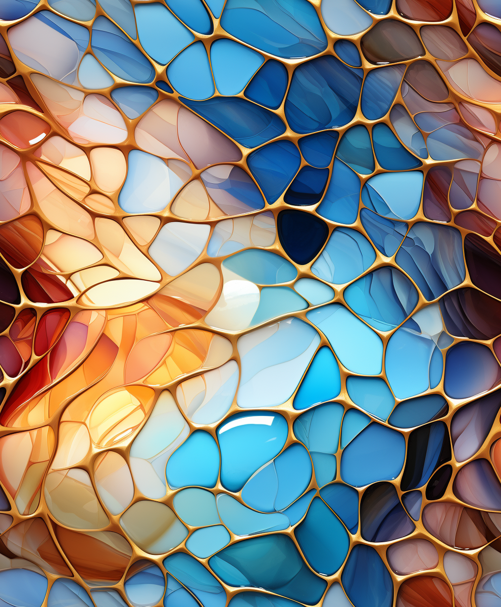 Gorgeous fractal mosaic golden bacteria art