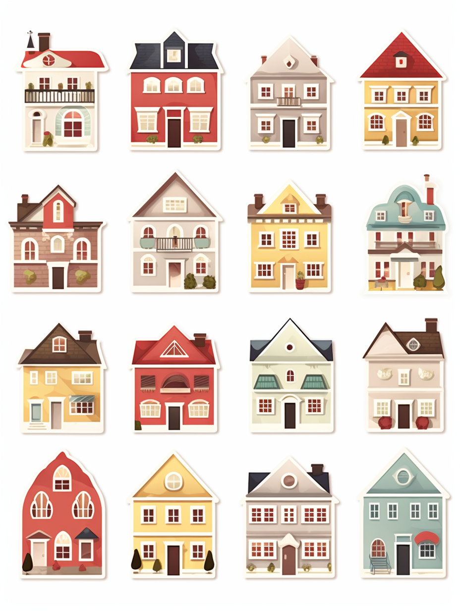 Die cut stickers of flat houses