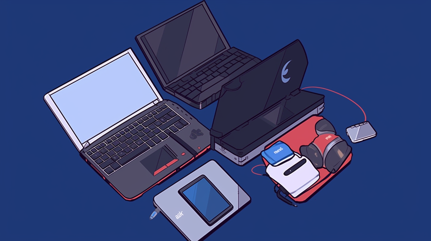 Colorful flat illustration of laptops and mobiles on edge