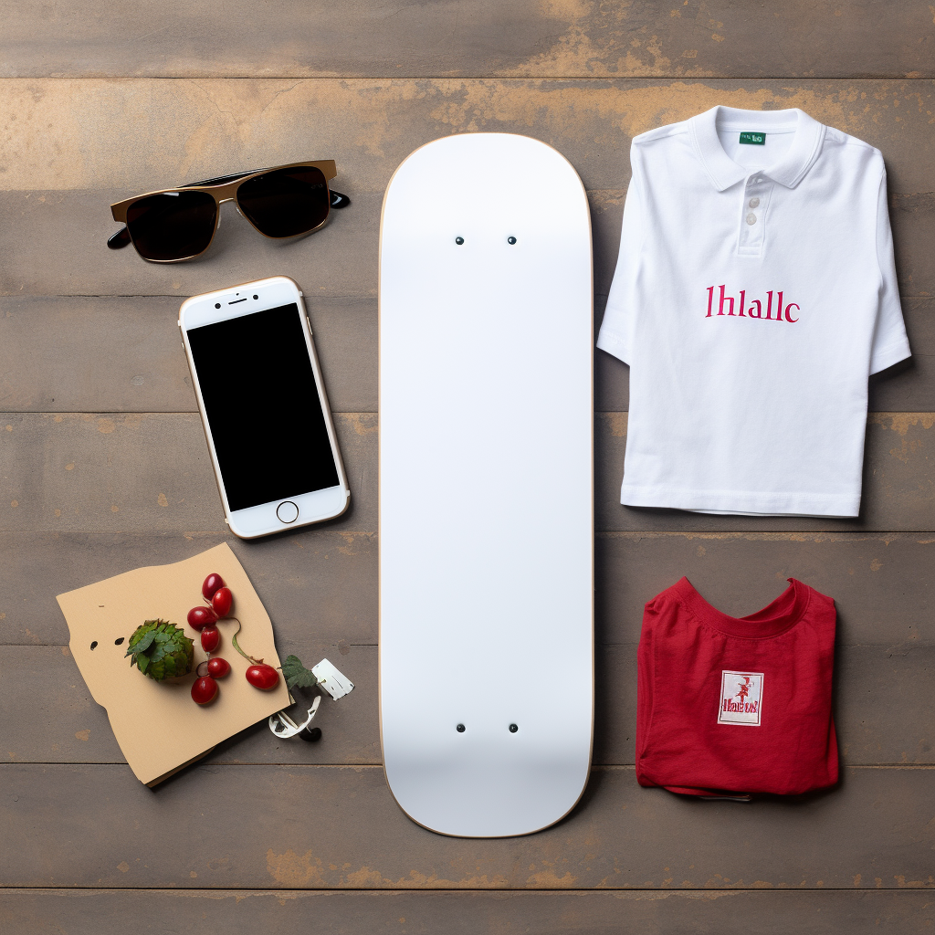 Mockup of Bella Canvas 3001 White Shirt with Skateboard