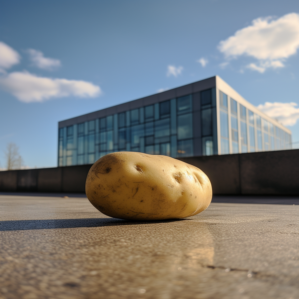 Flat potato on brutalist building